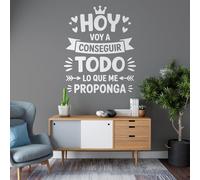 Vinilo Adhesivo Decorativo con Frase Motivadora "Hoy Voy a Conseguir Todo Lo Que Me Proponga", Pegatina Inspiradora para Decorar Hogar, Oficina, Coche o Estudio (Blanco, 24 x 20 cm)