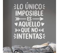 Vinilo Adhesivo Decorativo con Frase Motivadora "Lo Único Imposible Es Aquello Que No Intentas", Pegatina Inspiradora para Decorar Hogar, Oficina, Gimnasio, Coche o Estudio (Blanco, 80 x 69 cm)