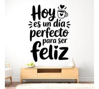 Vinilo Adhesivo Decorativo con Frase Positiva "Hoy Es Un Día Perfecto Para Ser Feliz", Pegatina Inspiradora para Decorar Hogar, Oficina o Dormitorio, Decoración Moderna y Alegre (Negro, 140 x 104 cm)