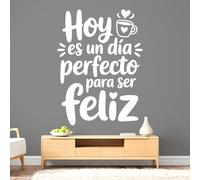 Vinilo Adhesivo Decorativo con Frase Positiva "Hoy Es Un Día Perfecto Para Ser Feliz", Pegatina Inspiradora para Decorar Hogar, Oficina o Dormitorio, Decoración Moderna y Alegre (Blanco, 27 x 20 cm)