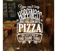 Vinilo adhesivo decorativo para pared con cita en inglés "You Can't Buy Happiness But You Can Buy Pizza" (42 x 64 cm)