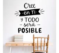 Vinilo Adhesivo Decorativo para Pared, Pegatina con Frase Motivadora "Cree en Ti y Todo Será Posible" para Hogar, Habitación o Estudio (Negro, 60 x 60 cm)