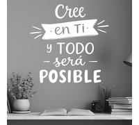 Vinilo Adhesivo Decorativo para Pared, Pegatina con Frase Motivadora "Cree en Ti y Todo Será Posible" para Hogar, Habitación o Estudio (Blanco, 60 x 60 cm)
