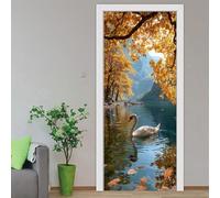 Vinilo Adhesivo Muebles Hoja Dorada Del Cisne Papel Adesivos Decorativos Muebles PVC Vinilos para Puertas Impermeable Autoadhesivo Extraíble Hogar Deco Pegatinas para Puertas 2x44x200cm