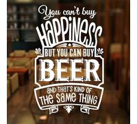 Vinilo adhesivo para pared, diseño con texto en inglés "You Can't Buy Happiness But You Can Buy Beer" (57 x 89 cm)