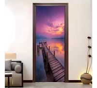 Vinilo Autoadhesivo Para Puerta 83x204 cm Muelle Del Lago Al Anochecer Pegatinas Puertas Impermeables, ExtraíBles Sin Residuos PúRpura Para DecoracióN De Dormitorio, BañO u Oficina