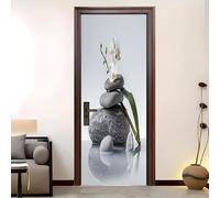 Vinilo Autoadhesivo Para Puerta 88x200 cm PatróN De OrquíDea Y Bambú Pegatinas Puertas Impermeables, ExtraíBles Sin Residuos Blanco Para DecoracióN De Dormitorio, BañO u Oficina