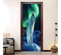 Vinilo Autoadhesivo Para Puerta 95x215 cm Animal Lobo áRtico Pegatinas Puertas Impermeables, ExtraíBles Sin Residuos Verde Para DecoracióN De Dormitorio, BañO u Oficina