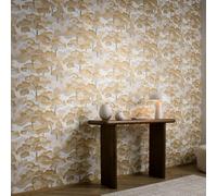Vinilo Botánica Pintado Elle Decoración Crema Dorado Arboleda Árboles 10448-30