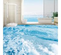 Vinilo decorativo 3D autoadhesivo para suelos, con diseño de olas marinas y un mural artístico decorativo para dormitorios y baños