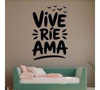 Vinilo Decorativo con Frase Positiva "Vive Ríe Ama" Pegatina Adhesiva para Decorar Hogar, Salón o Dormitorio, Adhesivo de Pared con Mensaje de Amor, Alegría y Estilo Moderno (Negro, 40 x 26 cm)