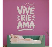 Vinilo Decorativo con Frase Positiva "Vive Ríe Ama" Pegatina Adhesiva para Decorar Hogar, Salón o Dormitorio, Adhesivo de Pared con Mensaje de Amor, Alegría y Estilo Moderno (Blanco, 100 x 66 cm)