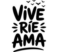 Vinilo Decorativo con Frase Positiva "Vive Ríe Ama" Pegatina Adhesiva para Decorar Hogar, Salón o Dormitorio, Adhesivo de Pared con Mensaje de Amor, Alegría y Estilo Moderno (Negro, 29 x 19 cm)