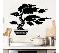 Vinilo decorativo de pared con diseño de árbol natural, jarrón de bonsái, vinilo decorativo de pared de estilo japonés para cocina y dormitorio, decoración del hogar, arte abstracto de pared