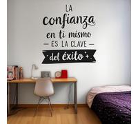 Vinilo Decorativo de Pared con Frase Motivacional en Español "La Confianza en Ti Mismo es la Clave del Éxito", Pegatina Adhesiva Ideal para Hogar (Negro, 40 x 37 cm)