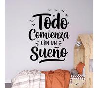 Vinilo Decorativo de Pared con Frase Motivadora en Español "Todo Comienza con un Sueño", Pegatina Adhesiva para Decoración del Hogar, Oficina o Estudio (Negro, 100 x 74 cm)