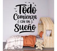Vinilo Decorativo de Pared con Frase Motivadora en Español "Todo Comienza con un Sueño", Pegatina Adhesiva para Decoración del Hogar, Oficina o Estudio (Negro, 40 x 29,7 cm)