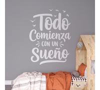 Vinilo Decorativo de Pared con Frase Motivadora en Español "Todo Comienza con un Sueño", Pegatina Adhesiva para Decoración del Hogar, Oficina o Estudio (Blanco, 120 x 89 cm)