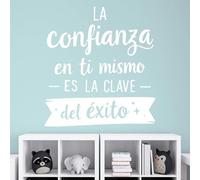 Vinilo Decorativo de Pared con Frase Motivadora "La Confianza en Ti Mismo es la Clave del Éxito" | Adhesivo para Hogar u Oficina | Pegatina con Mensaje Inspirador (Blanco, 40 x 37 cm)