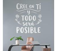 Vinilo Decorativo de Pared, Pegatina Adhesiva con Frase Inspiradora "Cree en Ti y Todo Será Posible" para Sala, Dormitorio u Oficina (Blanco, 40 x 35 cm)