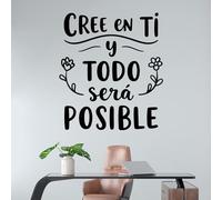 Vinilo Decorativo de Pared, Pegatina Adhesiva con Frase Inspiradora "Cree en Ti y Todo Será Posible" para Sala, Dormitorio u Oficina (Negro, 40 x 35 cm)