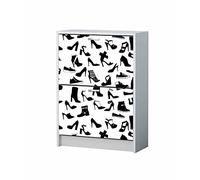 Vinilo Decorativo Mueble Zapatero Siluetas Zapatos | Varias Medidas 72x143cm | Adhesivo Resistente y de Facil Aplicación | Blaco y Negro | Pegatina Adhesiva Decorativa de Diseño Elegante|