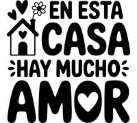 Vinilo Decorativo para Hogar con Frase Familiar "En Esta Casa Hay Mucho Amor", Adhesivo Inspirador para Salón, Dormitorio o Recibidor, Pegatina de Pared con Mensaje Positivo (Negro, 20 x 20 cm)