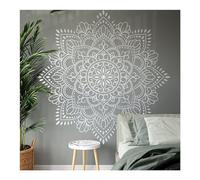Vinilo decorativo para pared, diseño de mandala de flores grandes, para decoración de estudio de meditación, yoga, color blanco, tamaño M, 57 x 57 cm