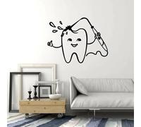 Vinilo decorativo para pared, diseño divertido de dentista, clínica dental, estomatología, ventana, vidrio, arte mural, limpieza de dientes, decoración de pared, 57 x 74 cm