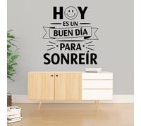 Vinilo Decorativo para Pared Frase Motivadora "Hoy Es Un Buen Día Para Sonreír", Pegatina Adhesiva Moderna, Decoración para Salón y Dormitorio (Negro, 80 x 76 cm)