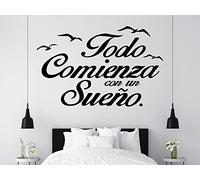 Vinilo Decorativo Pared Frases Todo Comienza Con Un Sueño | Varias Medidas 100x63cm | Pegatina Adhesiva Decorativa de Diseño Elegante