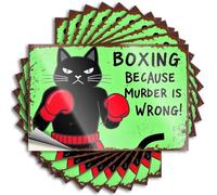 Vinilo duradero con cita para inauguración de la casa, diseño de gato boxeador: ¡Porque el asesinato es incorrecto! Funda para uso cómodo (8 x 12 cm)