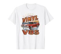 Vinilo Elevado y música Retro de Coche V8s Camiseta gráfica económica, Hombre, Blanco, S