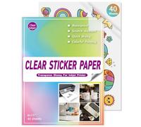 Vinilo imprimible para impresora de inyección de tinta A4 [85% transparente] - 40 hojas de papel adhesivo transparente y resistente al agua para Cricut, pegatinas autoadhesivas, pegatinas de bricolaje