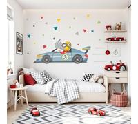 Vinilo infantil coche de carreras con rinoceronte - decoración pared habitación niño - StarStick - T1 - Pequeño - IZQUIERDA: del que mira