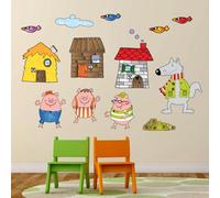 Vinilo infantil tres cerditos y lobo personalizable con nombre