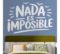 Vinilo Motivacional con Frase Inspiradora "Nada Es Imposible", Pegatina Decorativa para Hogar, Oficina o Gimnasio, Adhesivo de Pared con Mensaje de Superación y Energía Positiva (Blanco, 40 x 28 cm)