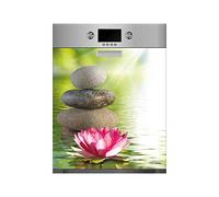 Vinilo para Lavavajillas Piedras y Flor de Loto en Agua | Varias Medidas 65x75cm | Adhesivo Resistente y de Fácil Aplicación | Pegatina Adhesiva Decorativa de Diseño Profesional