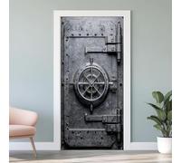 Vinilo para Puerta 3D Puerta de Seguridad, Pegatina Mural Estilo Industrial Retro, Autoadhesiva e Impermeable, Decoración Extraíble para Salón y Dormitorio, 2 Piezas (Total 80x210 cm) m.1923