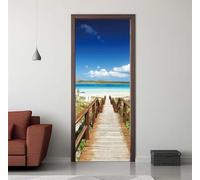 Vinilo para Puertas 3D Adhesivo Fotográfico Pegatina Playa Cielo Azul Puerta Pegatina Pared Murales Pegatinas Decorativas para Puertas Interior del Dormitorio Sala de Estar Póster 86x200cm -DS2631
