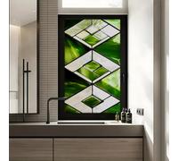 Vinilo para Ventanas Película para Cristales Vinilo Proteger la Privacidad | Luz Suave Extraíble Reutilizable Decoración Dormitorio Salón Sin Adhesivo Fácil de Instalar Geometría Plata Verde