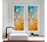Vinilo para Ventanas Película para Cristales Vinilo Proteger la Privacidad | Luz Suave Extraíble Reutilizable Decoración Dormitorio Salón Sin Adhesivo Fácil de Instalar Geometría Azul Amarillo