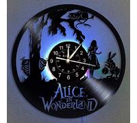 Vinilo Pared Reloj, Alicia en el país de la lámpara LED de 7 colores Noche reloj de pared retro, Alicia en el país de regalos de los niños hechos a mano Inicio decoración de la pared,With light