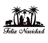 Vinilo pegatina de pared portal de Belén y feliz navidad. Ideal para las fiestas navideñas. Medidas 25 cm. x 25 cm. aprox.Decoración facil de retirar sin dañar.