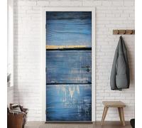 Vinilo Puerta Azul Madera Vinilos para Puertas Estilo Campestre Pegatina Puerta 3D Papel Pintado Puertas Autoadhesivo Mural Para Cocina de Baño Decorativos 90x200 cm A-0133