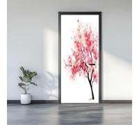 Vinilo Puerta Cerezo en Flor Vinilos para Puertas Flores Rosas Pegatina Puerta 3D Papel Pintado Puertas Autoadhesivo Mural Para Cocina de Baño Decorativos 80x210 cm A-4804
