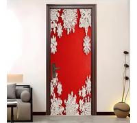 Vinilo Puerta Copos de Nieve Vinilos para Puertas Rojo Pegatina Puerta 3D Papel Pintado Puertas Autoadhesivo Mural Para Cocina de Baño Decorativos 90x210 cm A-5079
