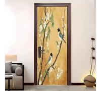 Vinilo Puerta Flores Vintage Vinilos para Puertas Oriental Pegatina Puerta 3D Papel Pintado Puertas Autoadhesivo Mural Para Cocina de Baño Decorativos 85x200 cm A-4989