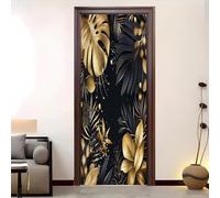 Vinilo Puerta Hojas de Palmera Vinilos para Puertas Hojas Doradas Pegatina Puerta 3D Papel Pintado Puertas Autoadhesivo Mural Para Cocina de Baño Decorativos 90x200 cm A-5030