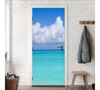 Vinilo Puerta Mar Vinilos para Puertas Nube Blanca Pegatina Puerta 3D Papel Pintado Puertas Autoadhesivo Mural Para Cocina de Baño Decorativos 90x200 cm A-0197